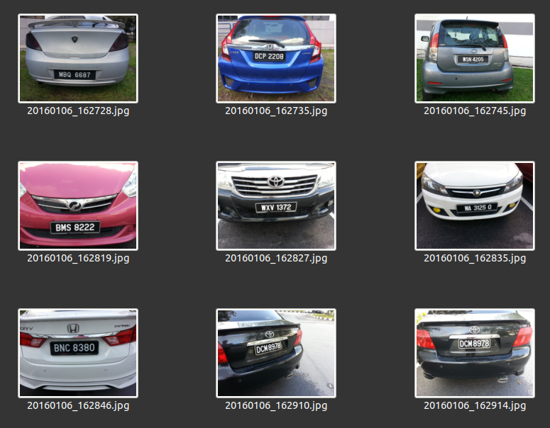 Sample images of vehicle license plates.